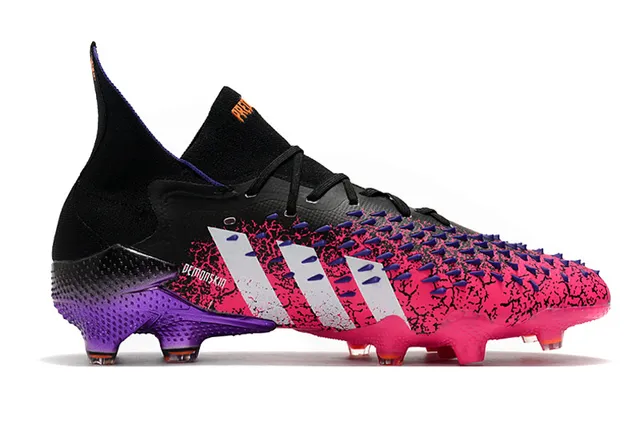Adidas Predator গোলাপি বেগুনি উচ্চ-কাট সক-ফিট কলার ফার্ম-গ্রাউন্ড ফুটবল জুতা 7