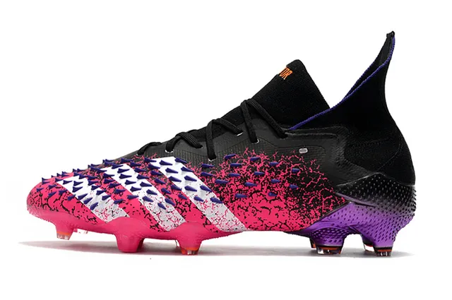 Adidas Predator গোলাপি বেগুনি উচ্চ-কাট সক-ফিট কলার ফার্ম-গ্রাউন্ড ফুটবল জুতা 8