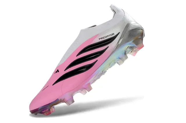 Adidas Predator Pink White Low-Cut Sock-Fit Upper Iridescent Translucent Soleplate Firm-Ground Soccer Shoes 3