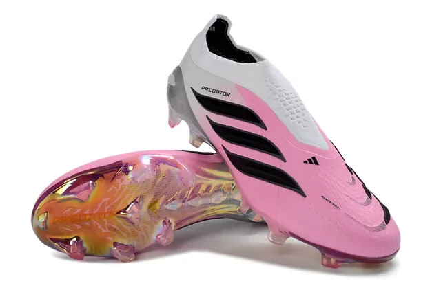 Adidas Predator Pink White Low-Cut Sock-Fit Upper Iridescent Translucent Soleplate Firm-Ground Soccer Shoes 4