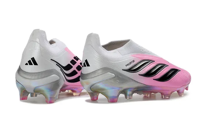 Adidas Predator Pink White Low-Cut Sock-Fit Upper Iridescent Translucent Soleplate Firm-Ground Soccer Shoes 5