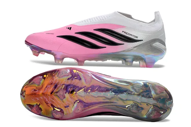 Adidas Predator Pink White Low-Cut Sock-Fit Upper Iridescent Translucent Soleplate Firm-Ground Soccer Shoes 6