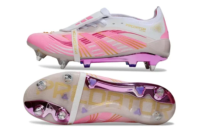 Adidas Predator Pink White Upper Sintético com Padrão Ondulado Cage de Calcanhar Transparente Firm-Ground Sapatos de Futebol 2