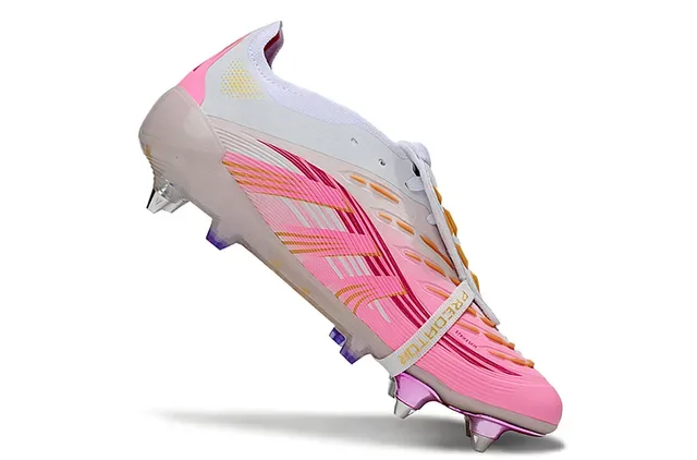 Adidas Predator Pink White Upper Sintético com Padrão Ondulado Cage de Calcanhar Transparente Firm-Ground Sapatos de Futebol 3
