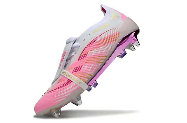 Adidas Predator Pink White Upper Sintético com Padrão Ondulado Cage de Calcanhar Transparente Firm-Ground Sapatos de Futebol 4