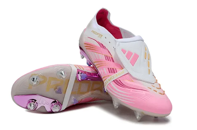 Adidas Predator Pink White Upper Sintético com Padrão Ondulado Cage de Calcanhar Transparente Firm-Ground Sapatos de Futebol 5