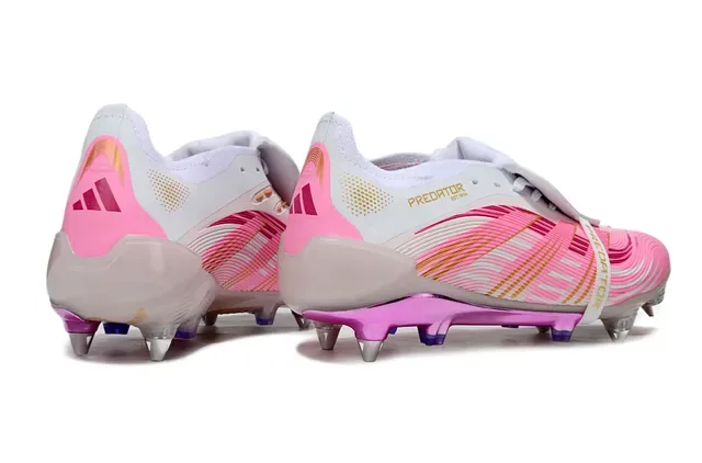 Adidas Predator Pink White Upper Sintético com Padrão Ondulado Cage de Calcanhar Transparente Firm-Ground Sapatos de Futebol 6