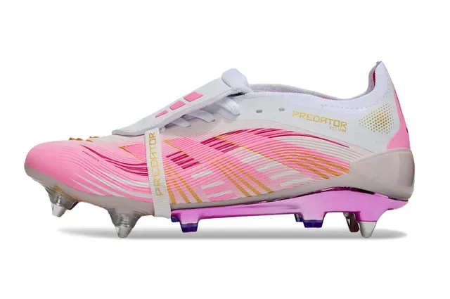 Adidas Predator Pink White Upper Sintético com Padrão Ondulado Cage de Calcanhar Transparente Firm-Ground Sapatos de Futebol 7