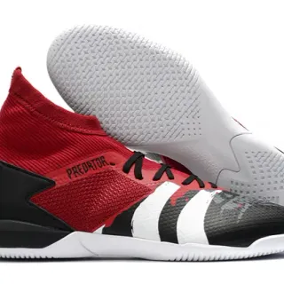 Adidas Predator Red Black Sock-Fit Collar Knit Upper Indoor Soccer Shoes