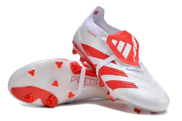 Adidas Predator White and Red Firm-Ground Soccer Shoes 4