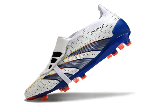 Adidas Predator Branco Azul Superior Sintético Perfurado Assimétrico Sem Cadarço Cinto para Campo Firme Sapatos de Futebol 3