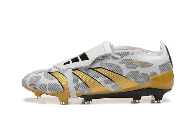 Adidas Predator White Gold Sem cadarço Fechamento de tirante Padrão Camo Malha Superior Campo Firme Sapatos de Futebol 10