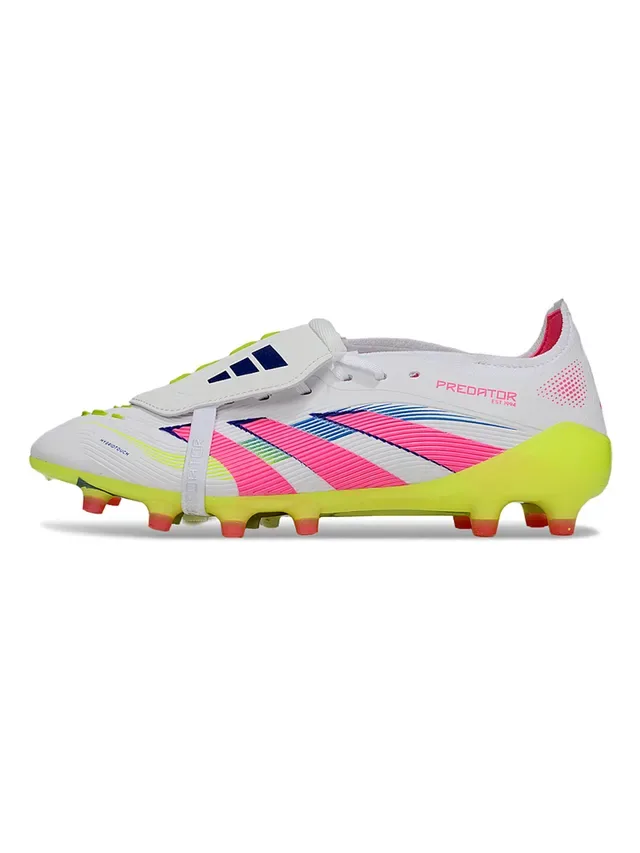 Adidas Predator White Pink Asymmetrical Lace-and-Strap Closure Firm-Ground Soccer Shoes 2