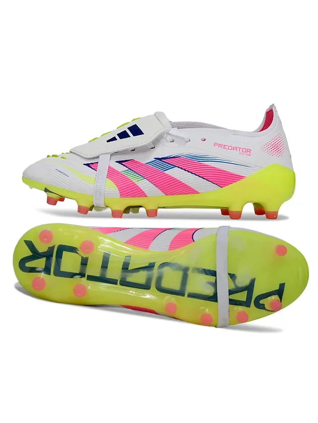 Adidas Predator White Pink Asymmetrical Lace-and-Strap Closure Firm-Ground Soccer Shoes 4