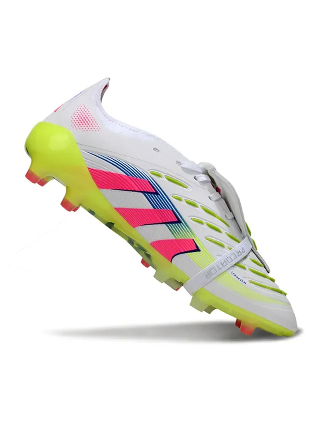 Adidas Predator White Pink Asymmetrical Lace-and-Strap Closure Firm-Ground Soccer Shoes 5