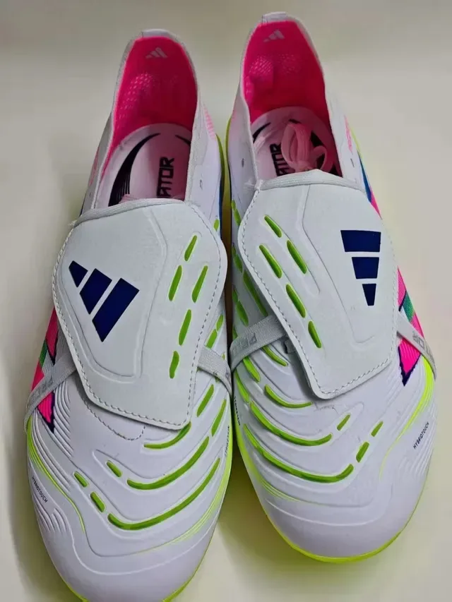 Adidas Predator White Pink Asymmetrical Lace-and-Strap Closure Firm-Ground Soccer Shoes 8