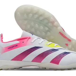 Adidas Predator 白粉低帮合成鞋面渐变条纹笼式草地足球鞋