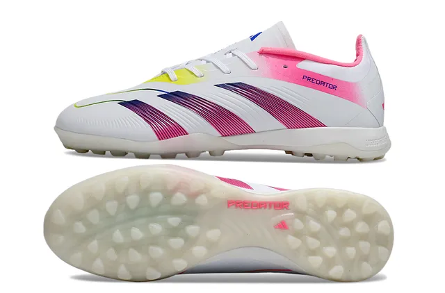 Adidas Predator White Pink Low-Cut Synthetic Upper Gradient Stripe Cage Turf Soccer Shoes 6