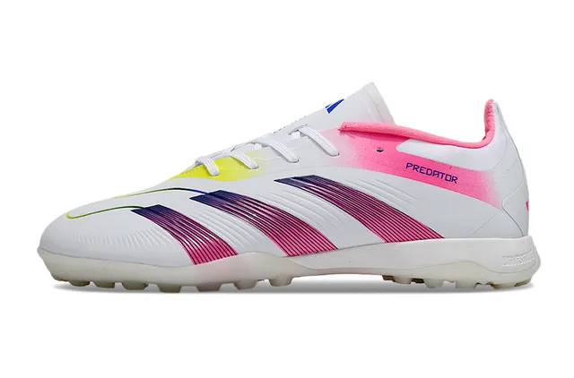 Adidas Predator White Pink Low-Cut Synthetic Upper Gradient Stripe Cage Turf Soccer Shoes 7