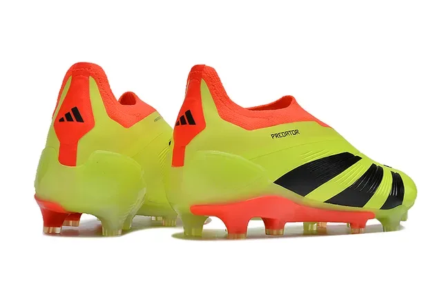 Adidas Predator Chaussures de football upper synthétique jaune orange néon noir trois rayures surface ferme 5