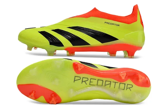Adidas Predator Chaussures de football upper synthétique jaune orange néon noir trois rayures surface ferme 6