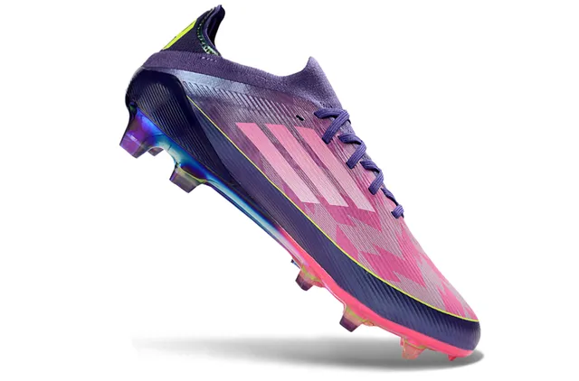 Adidas Roxo Rosa Baixo Corte Upper de Ajuste a Meia Sobreposição de Gradiente Iridescente Gramado Firme Sapatos de Futebol 2