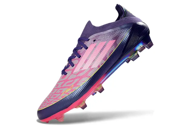 Adidas Roxo Rosa Baixo Corte Upper de Ajuste a Meia Sobreposição de Gradiente Iridescente Gramado Firme Sapatos de Futebol 3