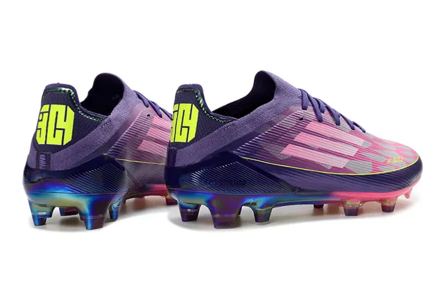 Adidas Roxo Rosa Baixo Corte Upper de Ajuste a Meia Sobreposição de Gradiente Iridescente Gramado Firme Sapatos de Futebol 5