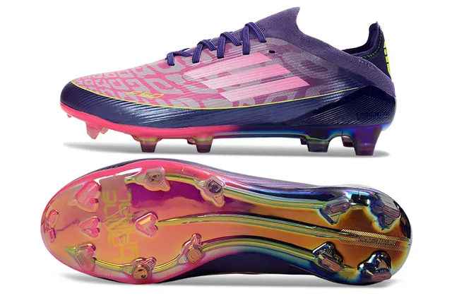 Adidas Roxo Rosa Baixo Corte Upper de Ajuste a Meia Sobreposição de Gradiente Iridescente Gramado Firme Sapatos de Futebol 6