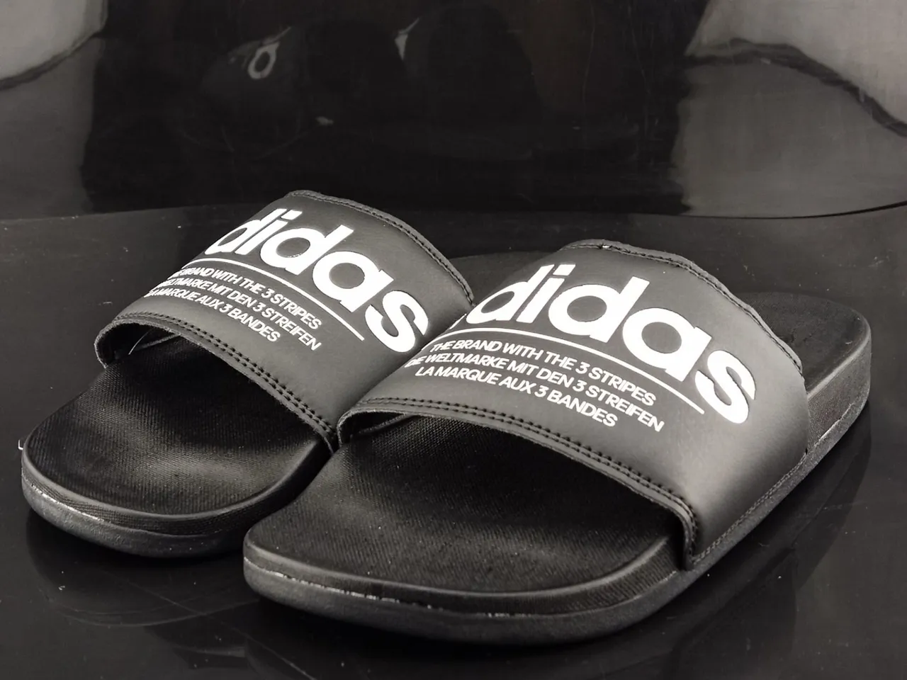 Adidas Slide Black Leather-Look Strap Slipper 2