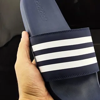 Adidas Slide Navy White Molded Footbed Three-Stripe Strap Slippers