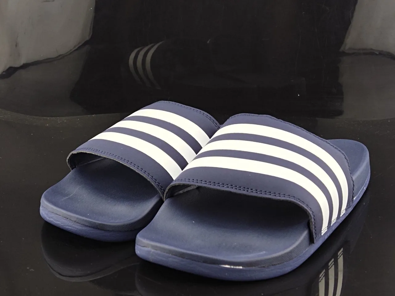Adidas Slide 海军白 模制鞋垫 三条纹 鞋带 拖鞋 2