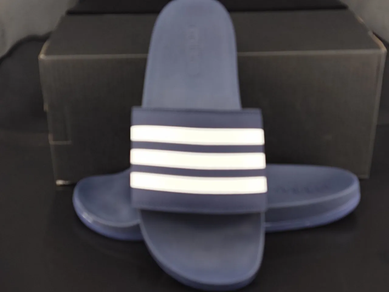 Adidas Slide 海军白 模制鞋垫 三条纹 鞋带 拖鞋 3