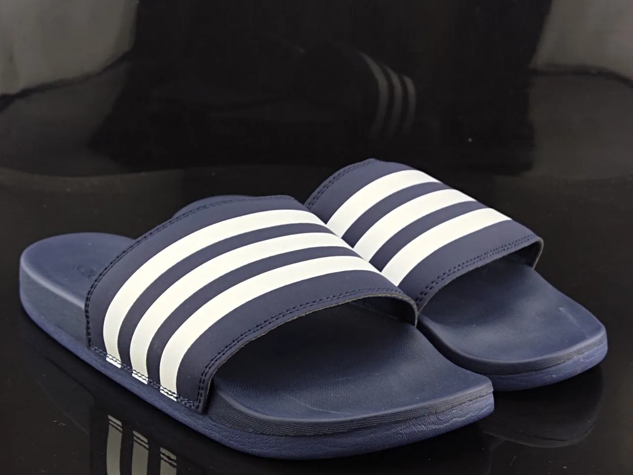 Adidas Slide 海军白 模制鞋垫 三条纹 鞋带 拖鞋 4