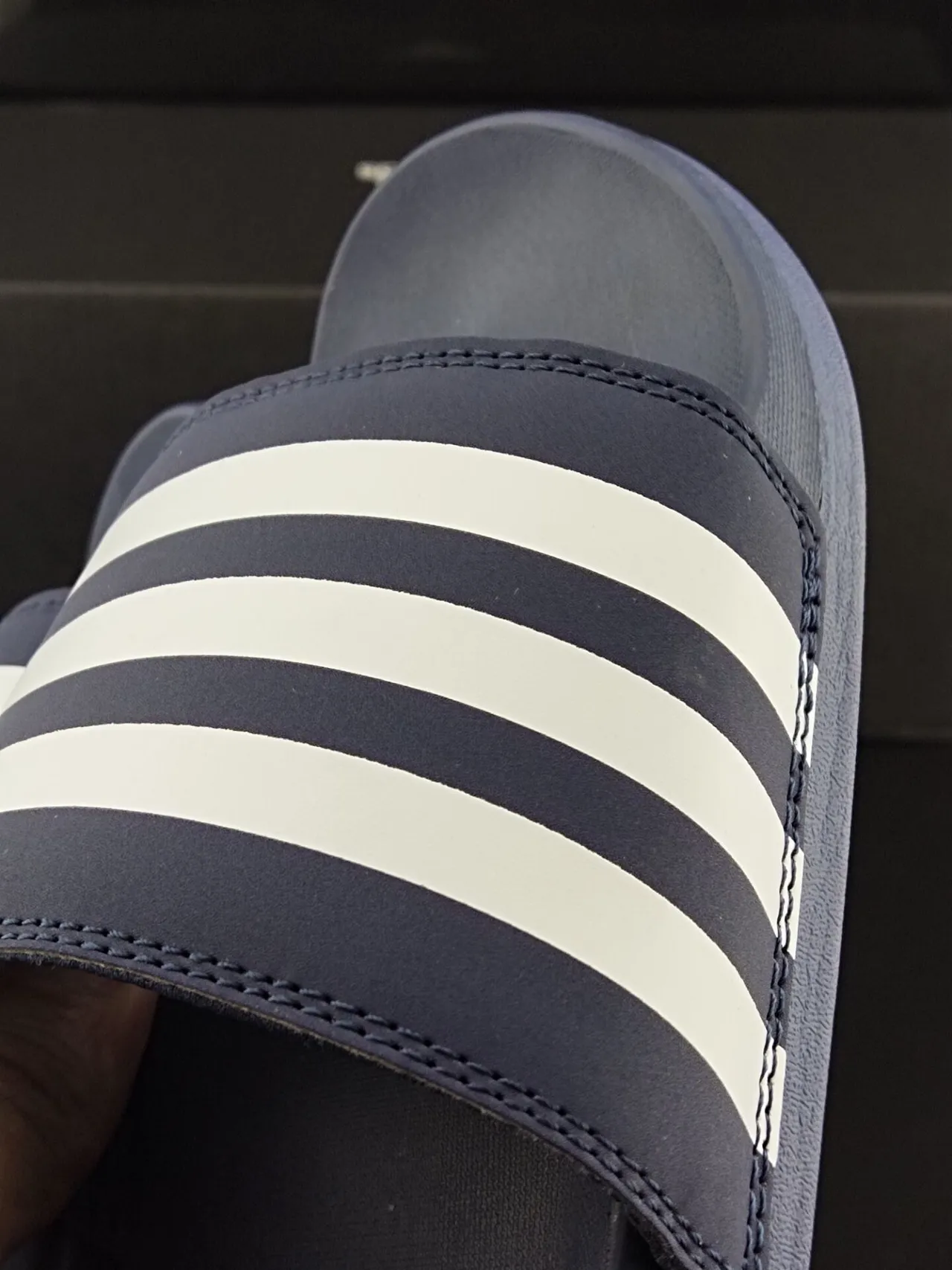 Adidas Slide 海军白 模制鞋垫 三条纹 鞋带 拖鞋 6