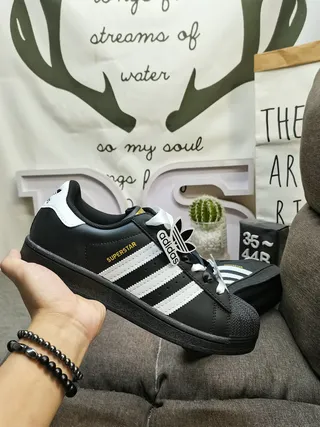Adidas Superstar أحذية أسلوب حياة سوداء وبيضاء 5