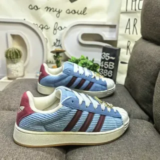 Adidas Superstar 灯芯绒 蓝色 酒红色 生活方式运动鞋