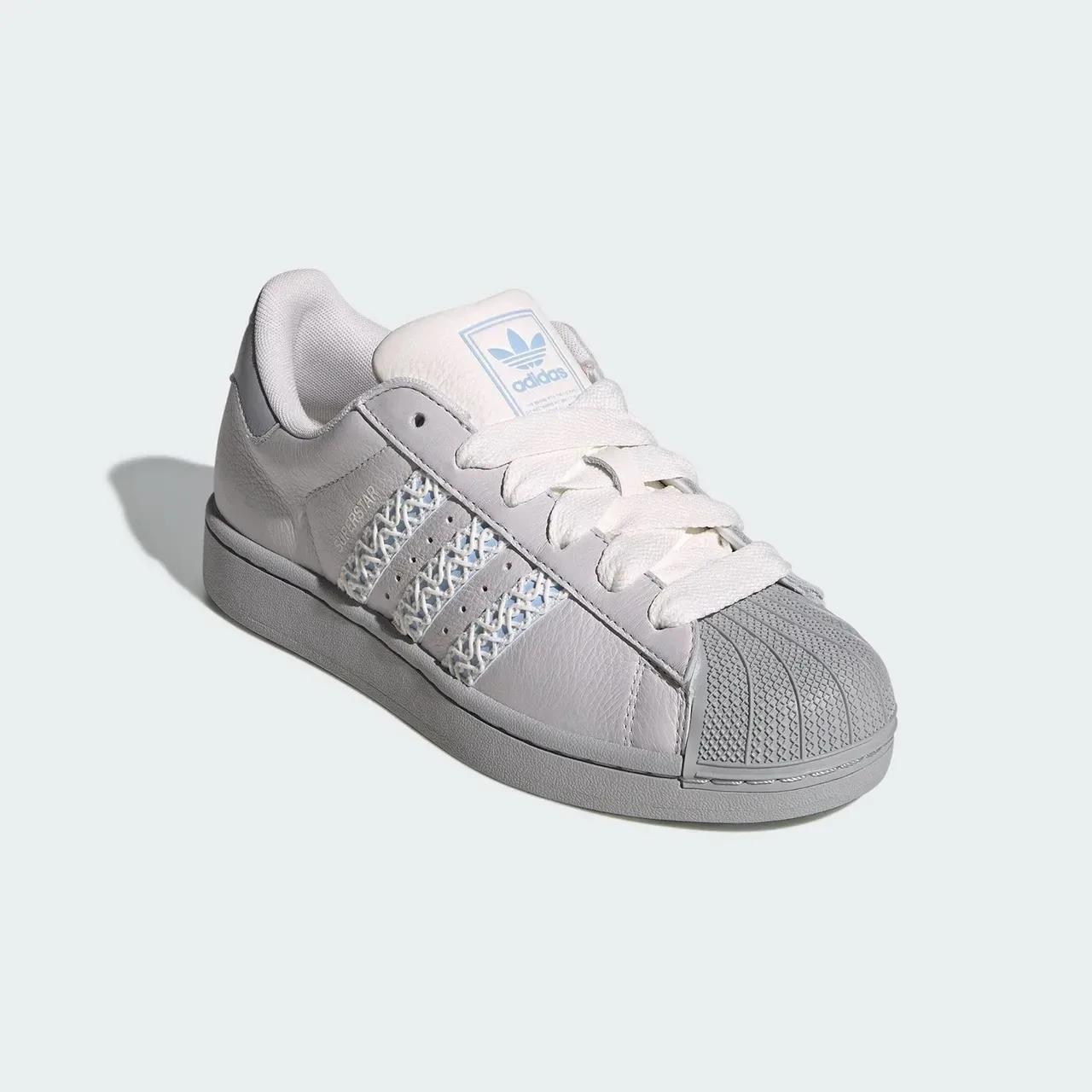আদিদাস সুপারস্টার ধূসর নীল Shell-Toe বোনা তিন স্ট্রাইপ লাইফস্টাইল স্নিকার্স 6