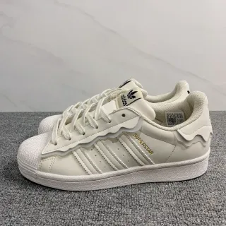 Adidas Superstar White Gold Shell-Toe Wavy Overlay أحذية رياضية للنمط الحياتي