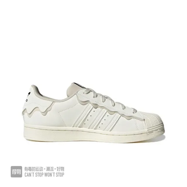 Adidas Superstar White Gold Shell-Toe Wavy Overlay أحذية رياضية للنمط الحياتي 13
