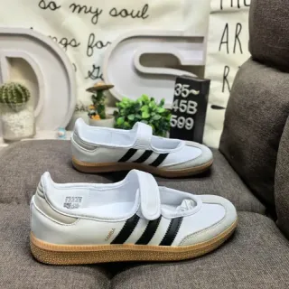 Adidas أبيض أسود بدون لاس حزام فيلكرو لوح جانبي ثلاث شرائط أحذية أسلوب حياة