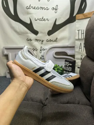 Adidas White Black Laceless Velcro Strap Three-Stripe Side Panel Lifestyle Sneakers 5