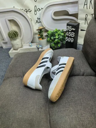 Adidas White Black Laceless Velcro Strap Three-Stripe Side Panel Lifestyle Sneakers 6