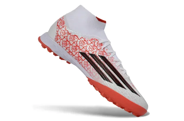 Adidas सफेद लाल हाई-कट सॉक-फिट कॉलर गुलाब पैटर्न सिंथेटिक अपर आर्टिफिशियल ग्रास फुटबॉल जूते 2