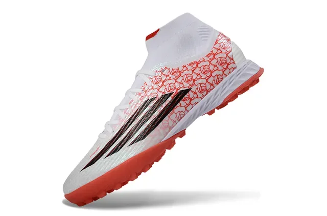Adidas सफेद लाल हाई-कट सॉक-फिट कॉलर गुलाब पैटर्न सिंथेटिक अपर आर्टिफिशियल ग्रास फुटबॉल जूते 3