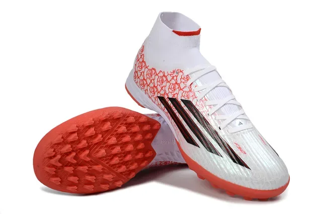 Adidas सफेद लाल हाई-कट सॉक-फिट कॉलर गुलाब पैटर्न सिंथेटिक अपर आर्टिफिशियल ग्रास फुटबॉल जूते 4