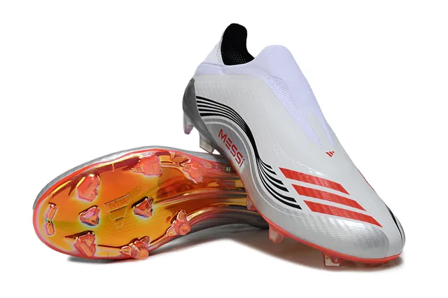 Adidas Zapatos de fútbol blancos rojos de corte bajo con ajuste de calcetín suela iridiscente para terreno firme 4