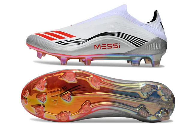 Adidas Zapatos de fútbol blancos rojos de corte bajo con ajuste de calcetín suela iridiscente para terreno firme 6