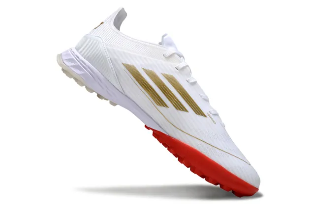 Adidas Branco Vermelho Baixo Corte Superior Sintético Lacing Assimétrico Gramado Artificial Sapatos de Futebol 2