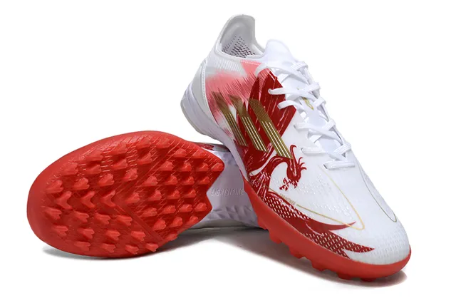 Adidas Branco Vermelho Baixo Corte Superior Sintético Lacing Assimétrico Gramado Artificial Sapatos de Futebol 4